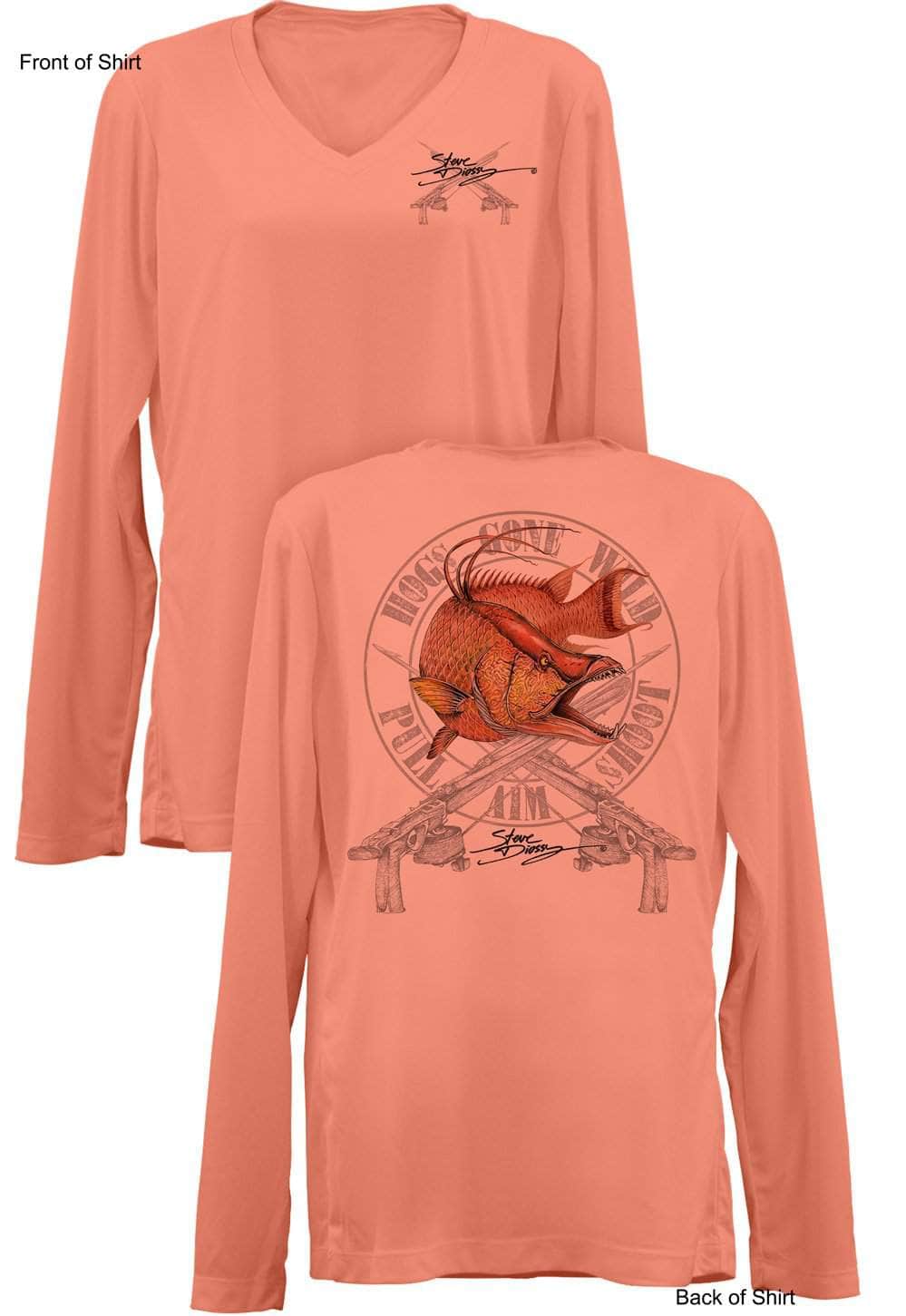 Hogs Gone Wild- Ladies Long Sleeve V-Neck-100% Polyester